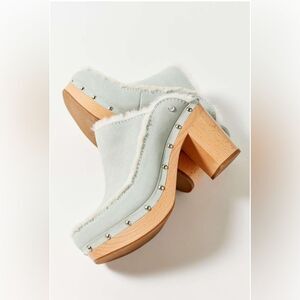 UGG Aubriana Platform Slip On Wooden Clog Heel in Sage mint green 9